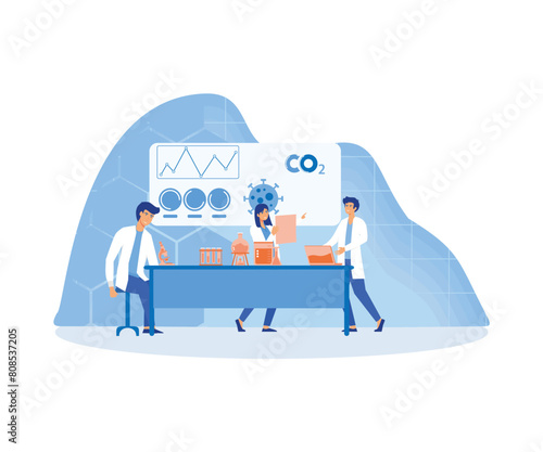 Professional scientists, doctors and chemical researchers working and analysis in laboratory experiment. flat vector modern illustration photo