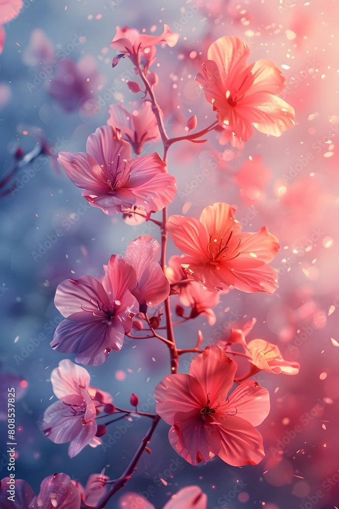 Ethereal Floral Bloom in Vibrant Pastel Hues on Dreamlike Background Ethereal Floral Bloom in Vibrant Pastel Hues on Dreamlike Background