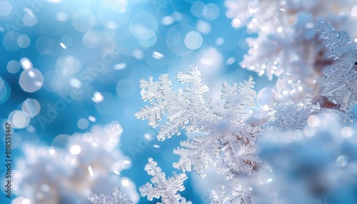 A blue sky with snowflakes falling from it by AI generated image