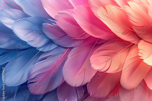  A closeup of vibrant feathers with water droplets  showcasing the delicate texture and colors in soft pastel hues. Created with Ai
