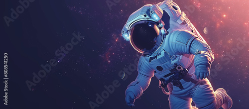 astronaut in space suit flying through the air with a bright light
