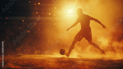 there is a man kicking a soccer ball on a field photo