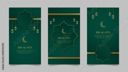 Eid Mubarak Islamic Arabic Realistic Social Media Stories Collection Template Design with Empty Space for Photo
