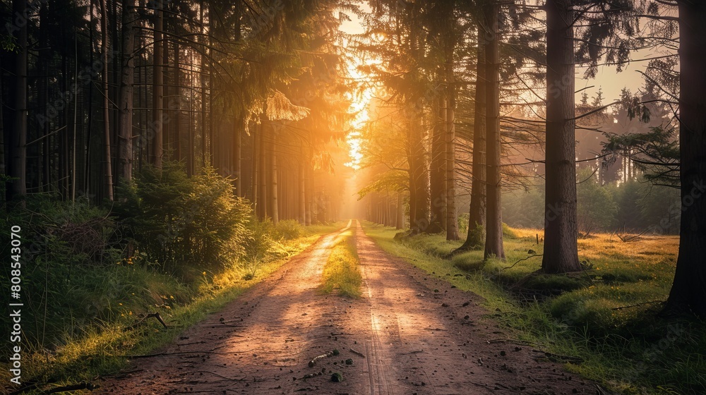 Dirt road leading into a forest Dirt road leading into a forest