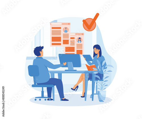 Job interview. HR manager. Office work. HR manager and candidate. flat vector modern illustration