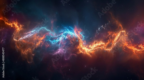Colorful Nebula with Fire Tendrils on a Black Background