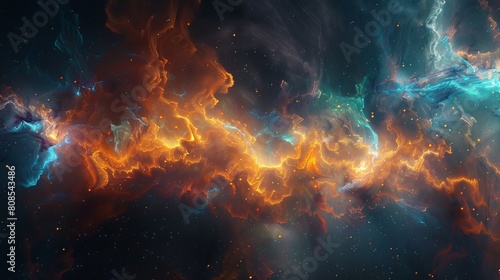 Colorful Nebula with Fire Tendrils on a Black Background