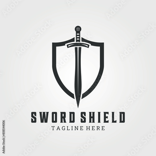 sword shield logo vector vintage illustration design © rozva barokah