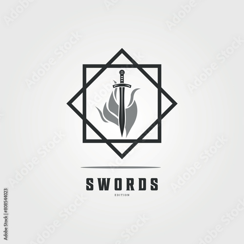 sword vintage logo illustration element, flame sword can be used as sign and symbol business © rozva barokah