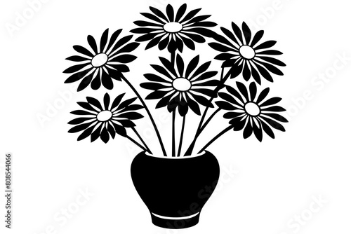 daisy flower in vase silhouette on white background, Vector illustration, silhouette, bird, icon, svg, characters, Holiday t shirt, Hand drawn trendy Vector illustration, Rose flower