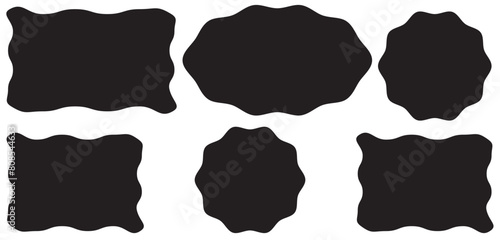 Set of square, rectangle, circle and oval shapes with wavy edges. Empty text boxes, tags, labels or stickers templates with undulate borders isolated on white background. Vector graphic illustration. photo