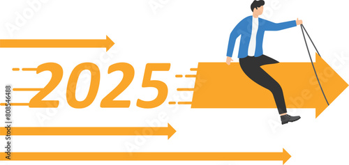 Businessman riding 2025 arrow going up-Business concept

