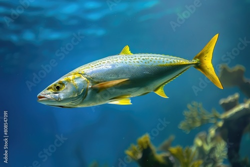 Yellowtail Kingfish: Majestic Swimmer in the Blue Ocean - A Stunning Marine Life Photography photo