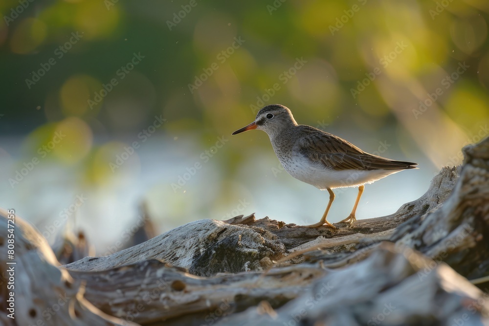 Wildlife Photography: Spotted Sandpiper Walking Along Driftwood on the Shore of Lake Wildlife Photography: Spotted Sandpiper Walking Along Driftwood on the Shore of Lake