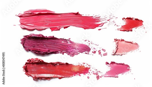 Smudges of lipstick in various shades of pink and red.