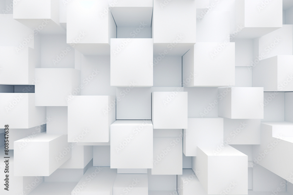 Random shifted white cube boxes black background wallpaper banner with copy space Random shifted white cube boxes black background wallpaper banner with copy space
