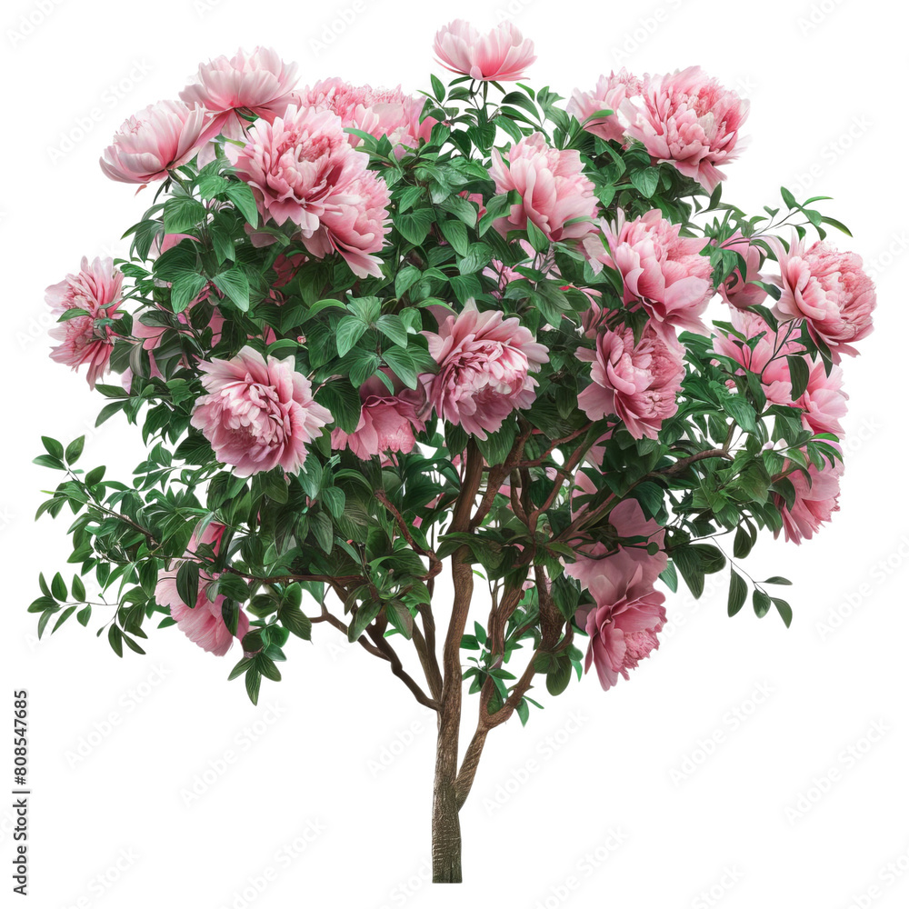 Fototapeta premium Pink flowers of peony bush in full bloom isolated on transparent background.
