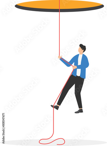Businessman climbing up on a rope. Vector illustration concept of determination, effort, strength, and challenge, flat vector illustration

