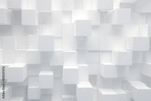 Random shifted white cube boxes black background wallpaper banner with copy space