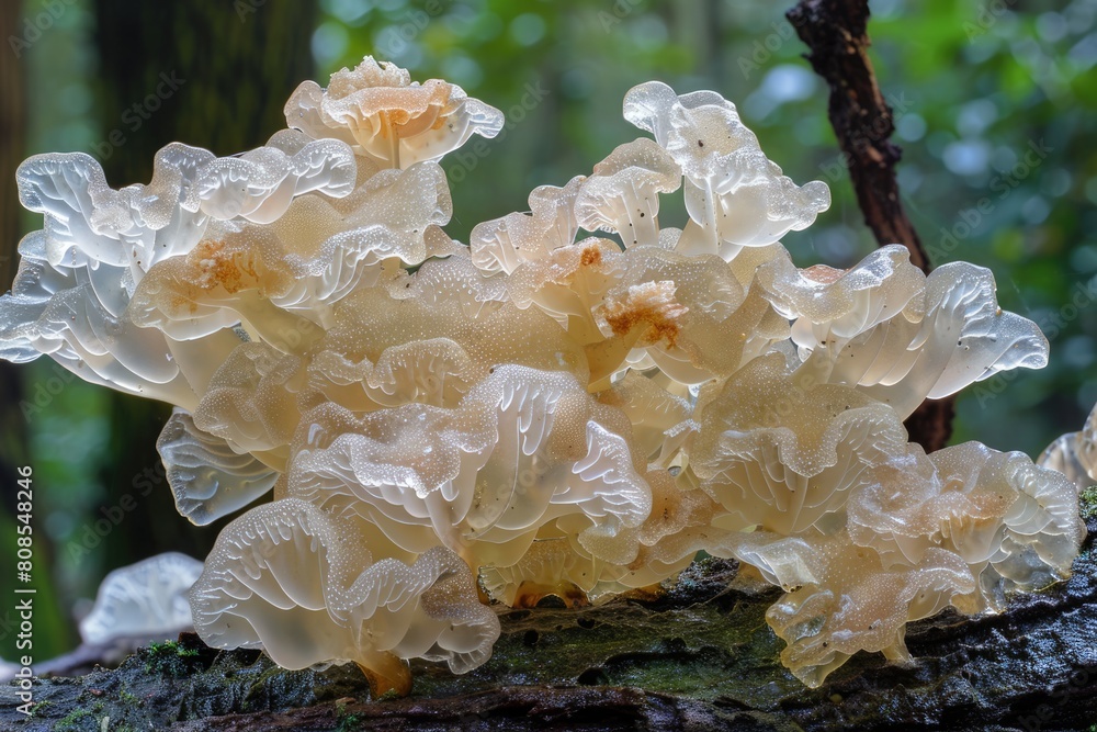 Tremella Fuciformis Chinese Gelatinous Fungi in Nature. Snow Fungus Health and Diet Benefits