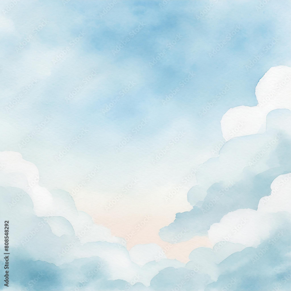 Pastel blue sky with clouds watercolor background Pastel blue sky with clouds watercolor background