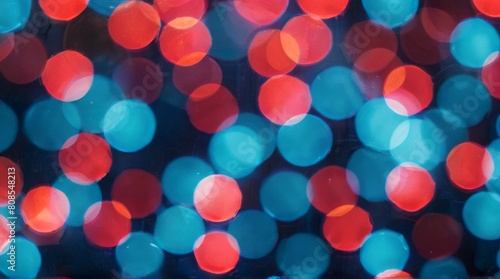 Vibrant abstract background of red and blue lights create a bokeh pattern, glowing brightly against a festive background