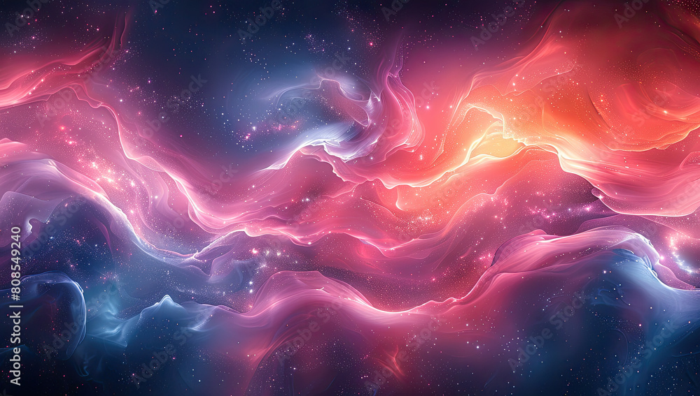 A digital art composition of an abstract nebula, swirling with vibrant red and blue hues. The background is a dark grey to make the colors pop. Created with Ai