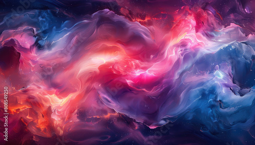 A stunning abstract background featuring swirling patterns of dark and light blue, pink and red hues that resemble smoke or nebulae in space. Created with Ai photo