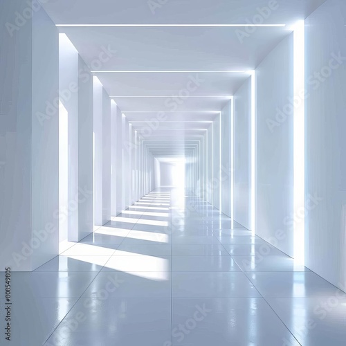 Abstract futuristic light corridor interior  Modern minimal background  3D Rendering