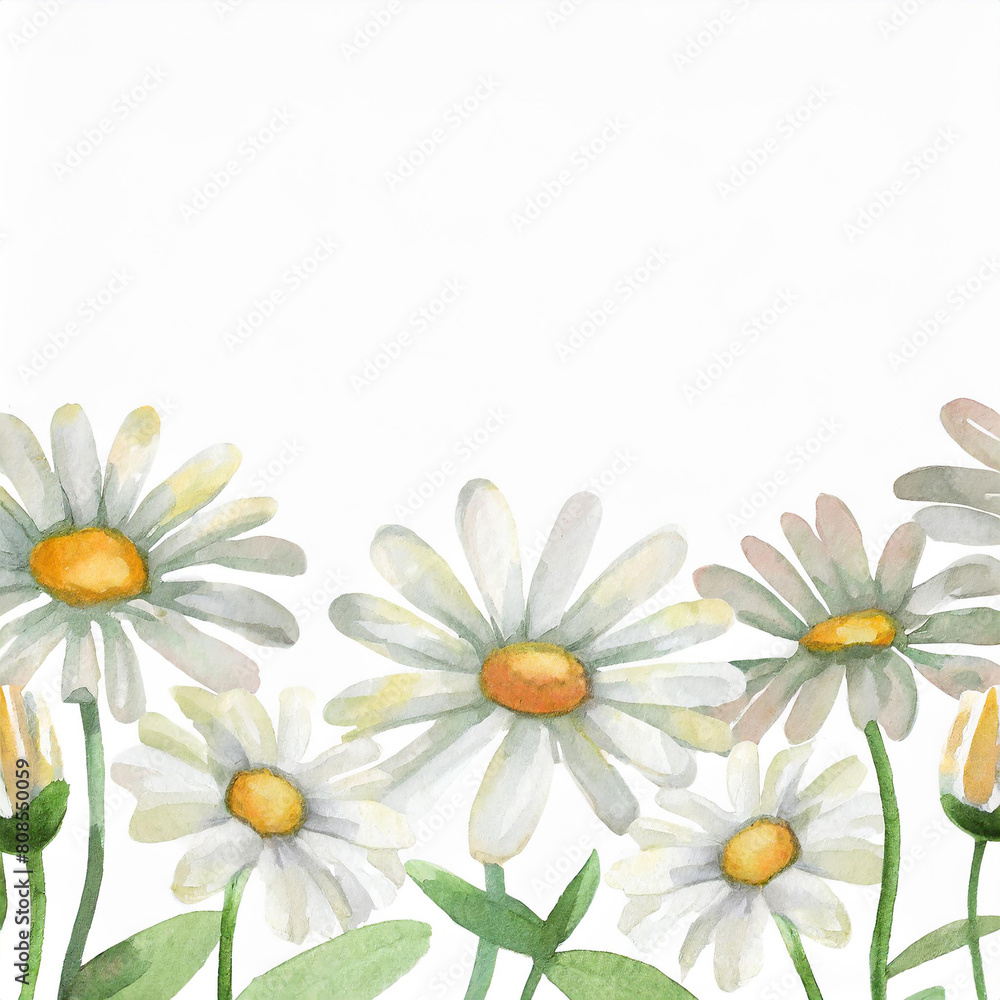 Fototapeta premium Realistic watercolor daisy flower border background