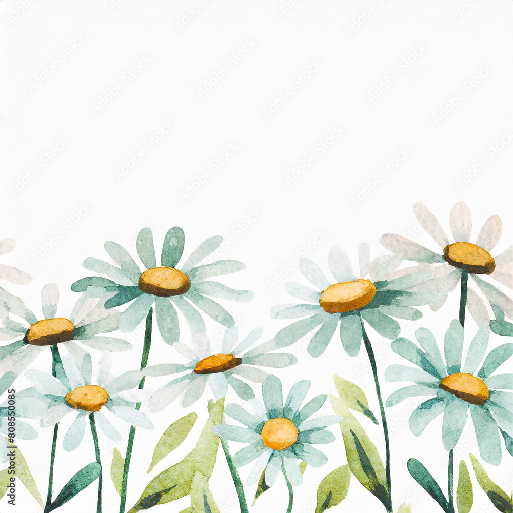 Fototapeta premium Realistic watercolor daisy flower border background