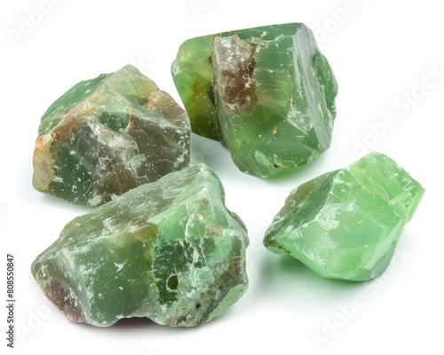 Priceless Beauty: Raw Green Chrysoprase Rock - A Precious Gemstone, Isolated and Natural