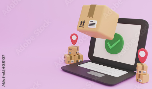 Online shopping, 3d render logistic and delivery icon concept and copy space on pink background