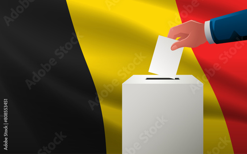 Celebrate democracy in Belgium with this vector illustration, featuring a voting box with Belgian flag as the backdrop, election day, copy space for customized messaging or event details