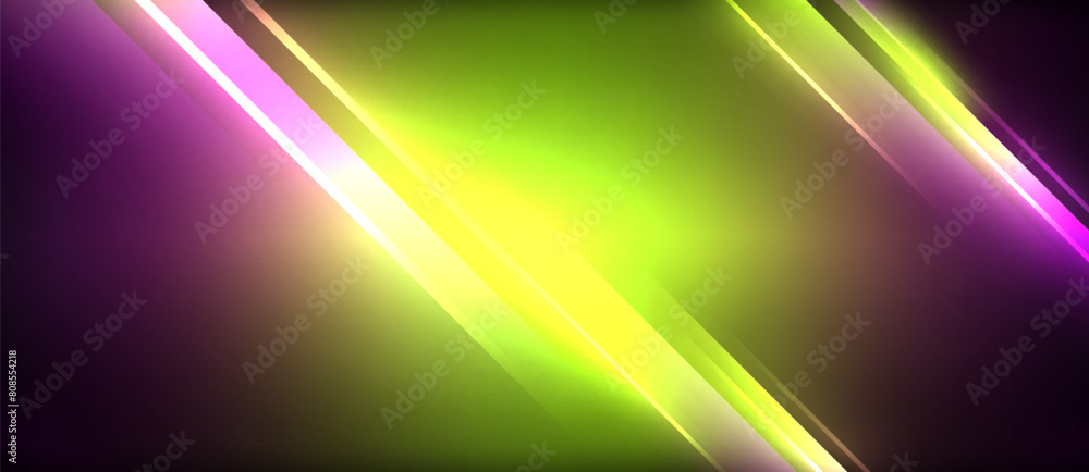 a purple , yellow , and green glowing line on a black background . High quality a purple , yellow , and green glowing line on a black background . High quality