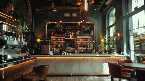 A modern luxury 1920s style coffee bar. Generative AI. photo