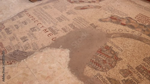 The Oldest Geographic Floor Mosaic in Madaba, Jordan. photo
