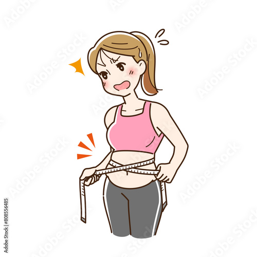 ウエストを測定してショックを受ける女性