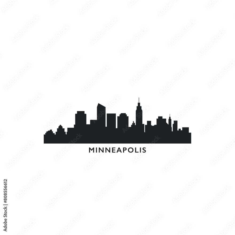 Minneapolis USA United States of America, city skyline logo. Panorama vector flat US Minnesota black state icon, abstract shapes of landmarks, skyscraper, panorama, buildings Minneapolis USA United States of America, city skyline logo. Panorama vector flat US Minnesota black state icon, abstract shapes of landmarks, skyscraper, panorama, buildings