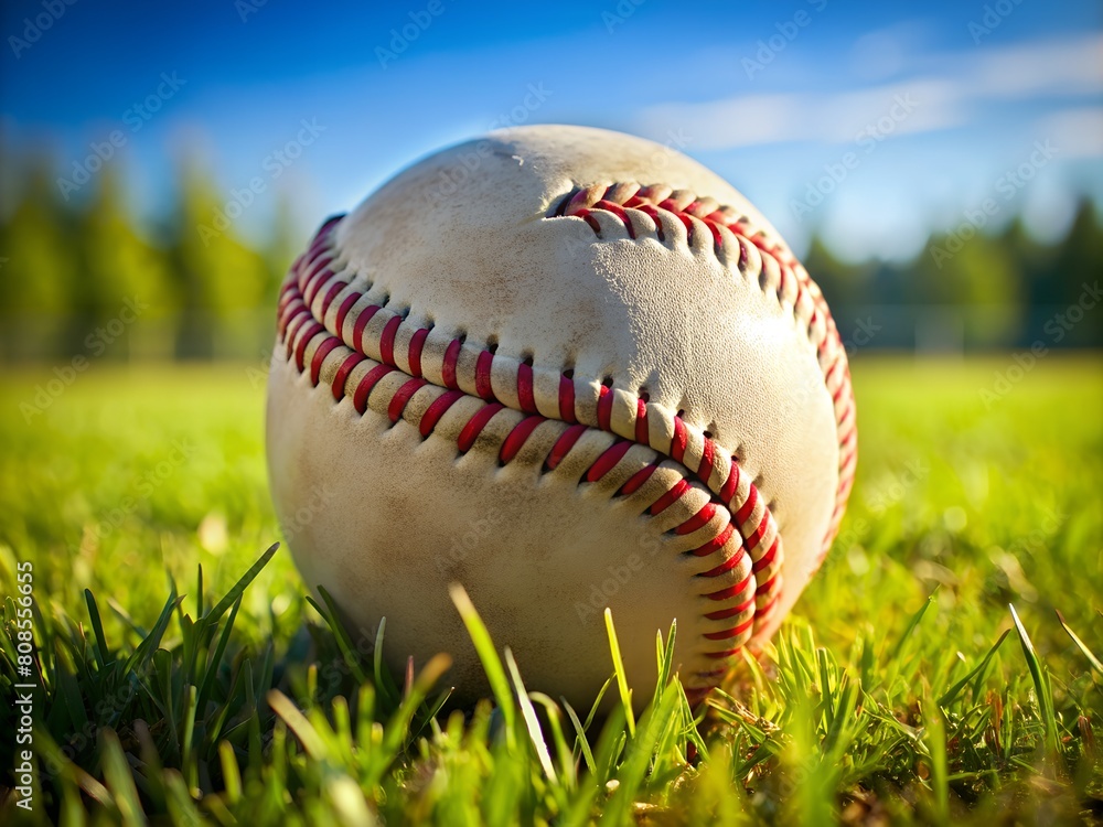 A baseball is sitting on the grass A baseball is sitting on the grass
