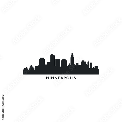 Minneapolis USA United States of America, city skyline logo. Panorama vector flat US Minnesota black state icon, abstract shapes of landmarks, skyscraper, panorama, buildings photo
