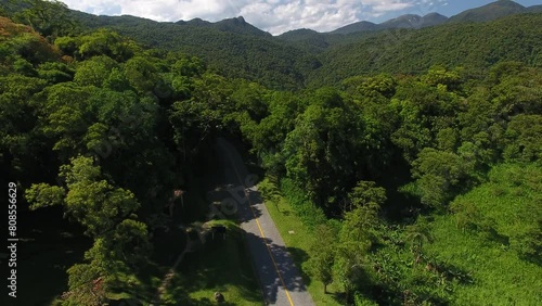 Aerial view of the Graciosa Road (PR-410) and Atlantic Forest in Serra do Mar (Pico do Marumbi State Park) - Morretes, Paraná, Brazil photo