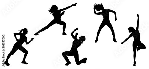 Silhouette collection of female dancer in action pose. Silhouette group of woman in dancing pose