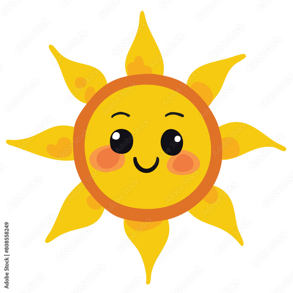 A happy sun cartoon character with a cute smiling face