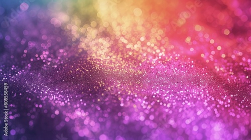 A colorful background with purple and pink glitter. The glitter is scattered all over the background, creating a sense of movement and energy. The colors and patterns of the glitter create a fun