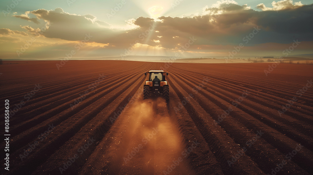driving in the desert tractor working in the field background for fertilizer advertising, editorial photography Beethoven	
