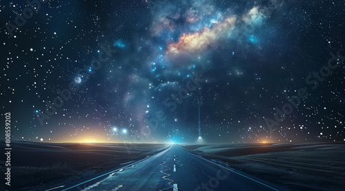 A highway floating in the middle of outer space. Generative AI.