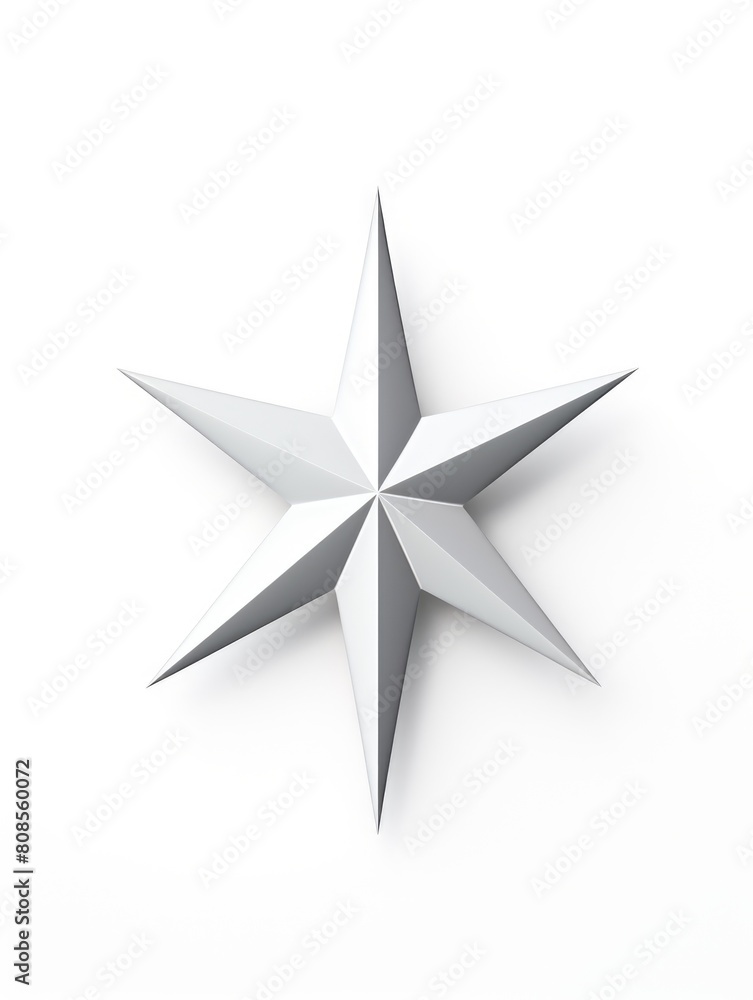 A white star with a pointy top and a pointy bottom. The star is cut out of paper and is placed on a white background A white star with a pointy top and a pointy bottom. The star is cut out of paper and is placed on a white background