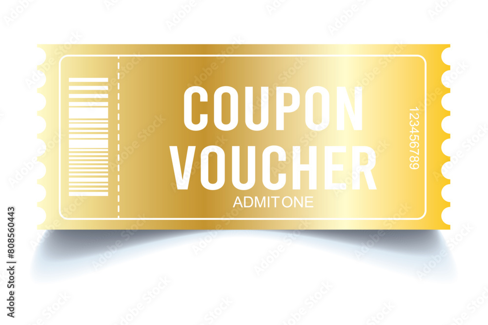 Vector golden ticket isolated on white background Vector golden ticket isolated on white background