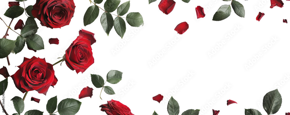 Frame red rose petals cutout on transparent background. Frame red rose petals cutout on transparent background.